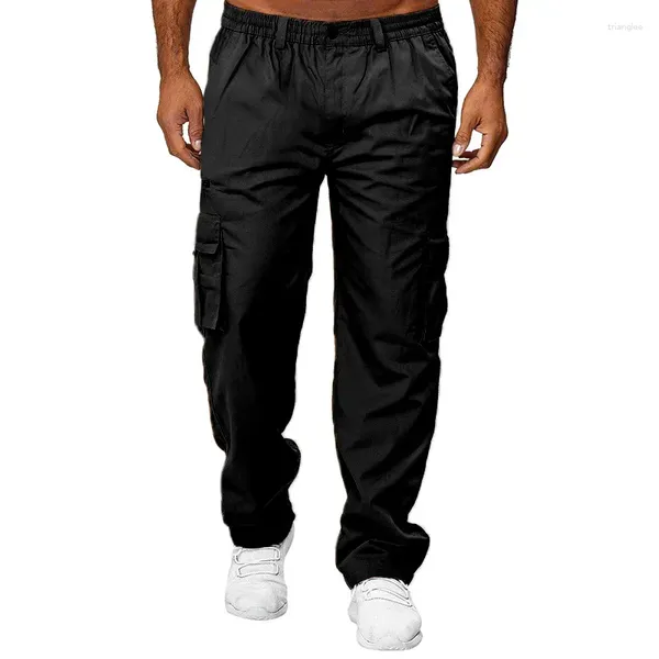 Pantalones para hombres Hombres Monos casuales Moda Multi-bolsillos Pantalones de color sólido Cintura baja Deportes rectos