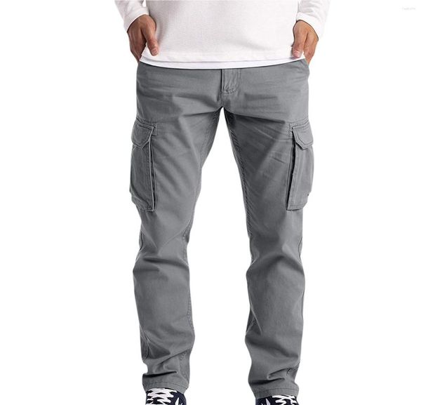 Pantalones de hombre Hombres Casual Color sólido Bolsillos Cintura Cordón Tobillo Atado Flaco Cargo Multi-Bolsillo Monos con cordones