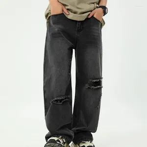 Pantalon pour hommes Hommes décontractés printemps d'été, jeans en détresse lavés de la jambe droite japonaise légèrement large denim à la mode