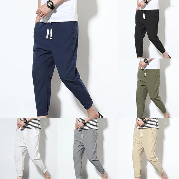 Pantalones para hombres Hombres Casual Harem Recto Recortado Deporte Gimnasio Yoga Baggy Cordón Pantalones Color Sólido Fitness L-3XL