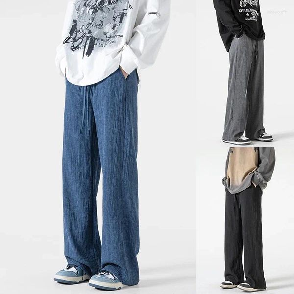 Pantalones para hombres Hombres Pantalones de chándal casuales Lino Pierna ancha Joggers Streetwear Baggy Straight Color Sólido Pantalones ligeros