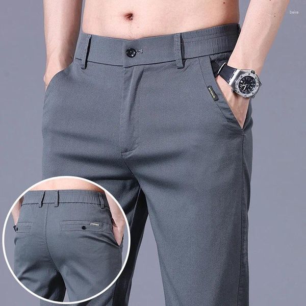 Pantalones para hombres hombres de estilo clásico de moda fit delgada algodón liso pantalones de marca de color sólido pantalones de verano ventilado casual