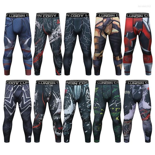 Pantalones de hombre Compresión Jogging Gym Fitness Leggings Estampado de moda Cintura media Elástico Push Up Hasta el tobillo Poliéster