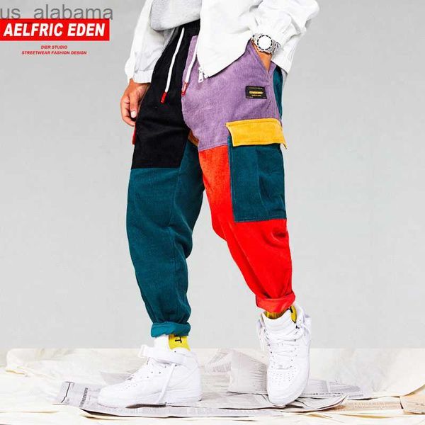 Pantalones de hombre Pantalones de pana con bolsillos de retales Cargo 2018 Harem Joggers pantalones de chándal Harajuku pantalones 240308