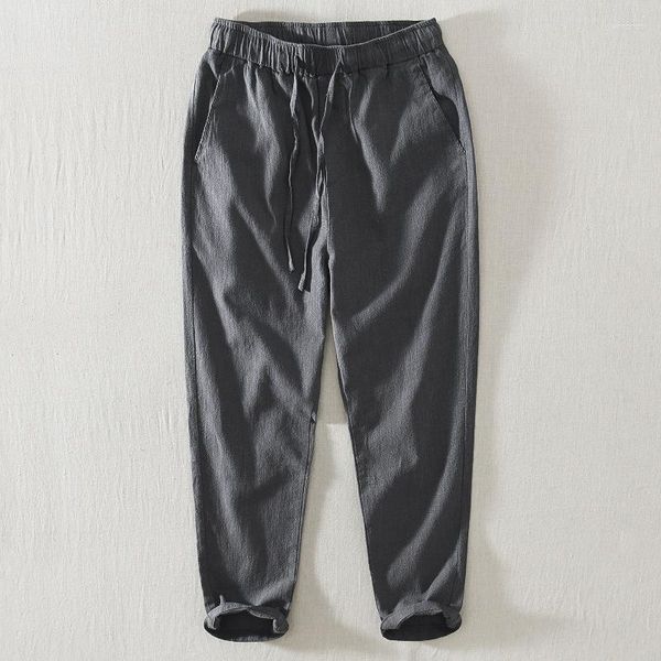 Pantalon homme coton lin cordon printemps été respirant taille élastique pantalon ample avec poche Streetwear grande taille