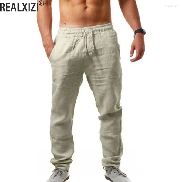 Pantalons pour hommes Hommes coton lin pleine longueur pantalon respirant pantalon de survêtement décontracté couleur unie pantalon de sport en vrac mâle pantalon streetwear