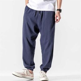 Herenbroek mannen katoen linnen broek zomer nieuwe casual broek Harajuku -stijl solide kleur losse jogging pant anklelength tide men heren zweetbroek z0225