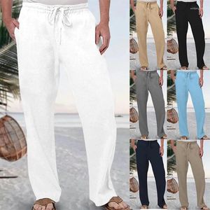 Pantalons pour hommes Hommes Coton Lin Pantalon Mode Couleur Pure Taille Élastique À Lacets Lâche Droite Été Respirant Quotidien Décontracté
