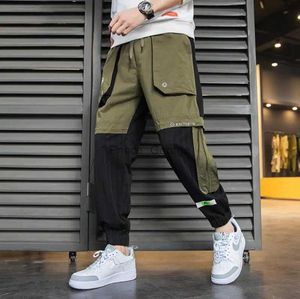 Men's Pants Hommes coton salopette couture couleur hommes poches Cargo pantalon 2020 taille élastique hommes pantalon Hip Pop marque pantalon grande taille w406L2402