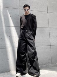 Pantalon homme hommes Darkwear plis ample jambe large pantalon tendance 2023 couleur unie automne mode poche mâle japonais 9A5642