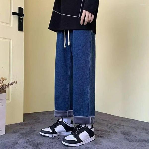 Pantalones para hombres Hombres Denim Jeans Estilo retro Streetwear Baggy con cintura elástica Múltiples bolsillos sueltos para el invierno