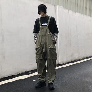 Herenbroek mannen denim overalls losse flaggy straat hiphop Japanse stijl multipock streetwear werkbroeken vracht jumpsuit 230414
