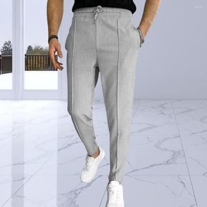 Pantalons pour hommes cordon de serrage taille élastique poches droit quotidien Slim Fit doux cheville longueur affaires trajets longs pantalons