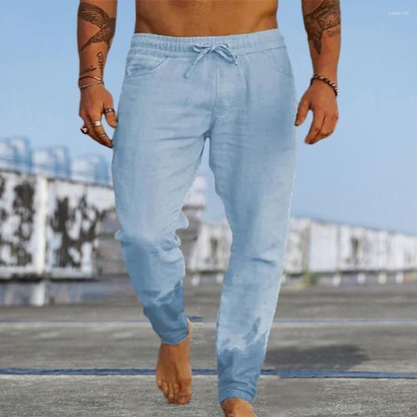 Pantalones de hombre con cordón elástico en la cintura bolsillos de Color sólido sueltos informales finos suaves de secado rápido hasta el tobillo pantalones de playa diarios