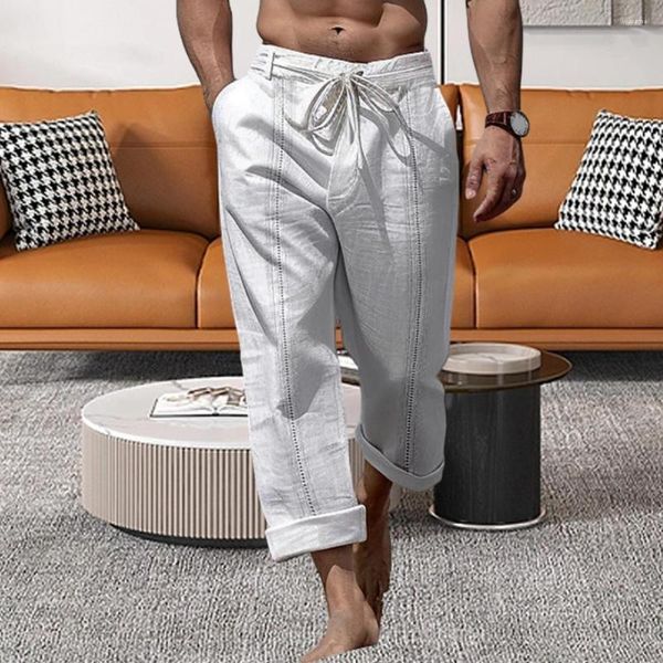 Pantalons pour hommes Hommes Cordon Taille Solide Couleur Doux Poches Lâches Mi Long Style Simple Casual Homewear Pantalon