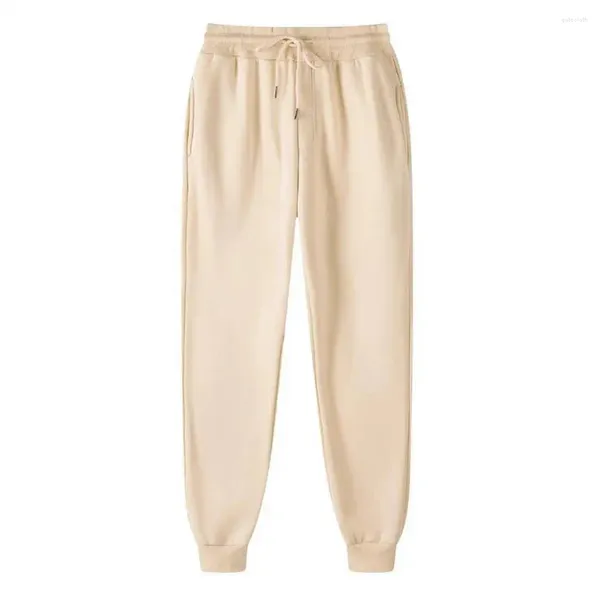 Pantalons pour hommes Hommes Automne Printemps Pantalon de survêtement épais en peluche Cordon de serrage Taille élastique Poches lâches Couleur unie Longueur de la cheville Me