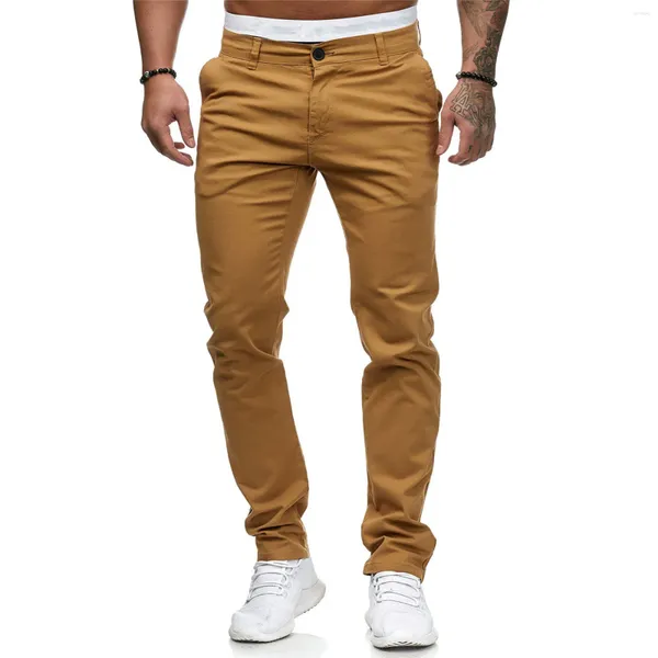 Pantalones para hombres Moda Casual Mediados de cintura Pantalón delgado Bolsillo sólido Longitud completa Pantalon Homme Ropa masculina Pantalones Cargo Baggy