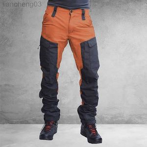 Herenbroek mannen mode kleurblok multi -zakken sport lange vrachtbroeken werk broek voor dagelijkse slijtage buitenlucht klimmen streetwear w0411