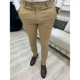 Herenbroek mannen mode solide kleurpak broek elegant slanke fit sociale broek hoogwaardige zakelijke kantoorfeestjurkje enkel