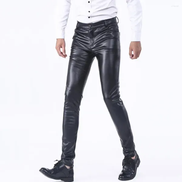 Pantalons pour hommes Hommes Faux Cuir Slim Fit avec poches Taille moyenne Doux Respirant Élastique Couleur Solide pour un