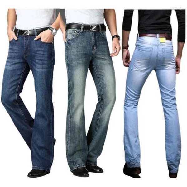 Pantalones para hombres Hombres Jeans acampanados Retro Boot Cut Denim High Cintura Pierna Suelta Elasticidad Pantalones Tamaño 28-38