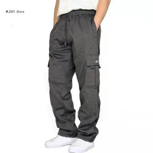 Pantalons pour hommes Hommes Polaire Cargo Pantalon de survêtement Cordon de serrage Poches latérales Pantalon de jogging droit 230426