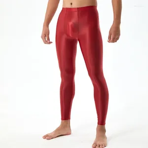 Pantalons pour hommes Hommes Brillant Skinny Leggings Solide Elactic Satin Yoga Mâle Taille Haute Respirant Courir Fitness Sports Slim Long Pantalon