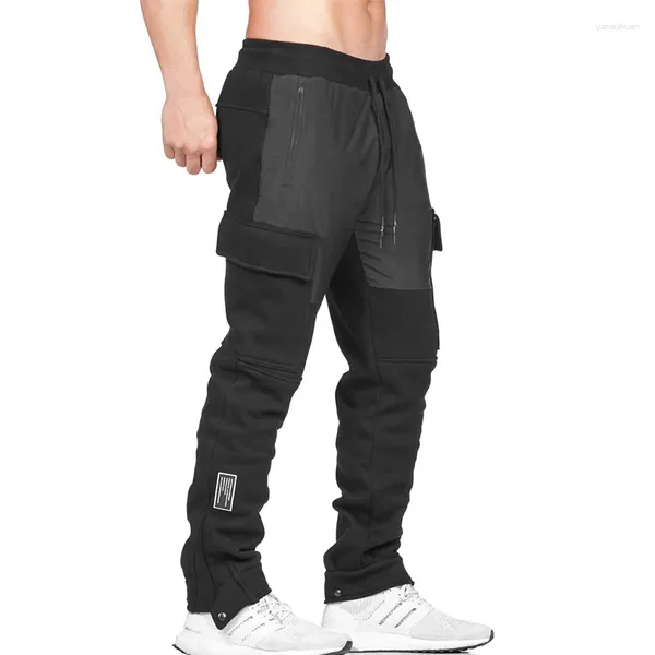 Pantalones para hombres Hombres Gimnasio Cierre a presión Apertura de pierna ajustable Bolsillos de carga Pantalones casuales Pantalones deportivos Pantalones deportivos de algodón