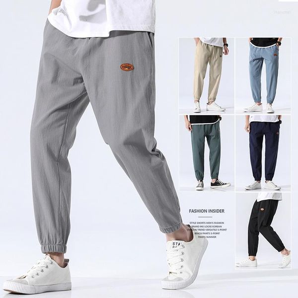 Pantalones de hombre Harajuku Streetwear Harem para hombre de verano de lino pantalones de chándal finos para hombre negro 4XL Joggers