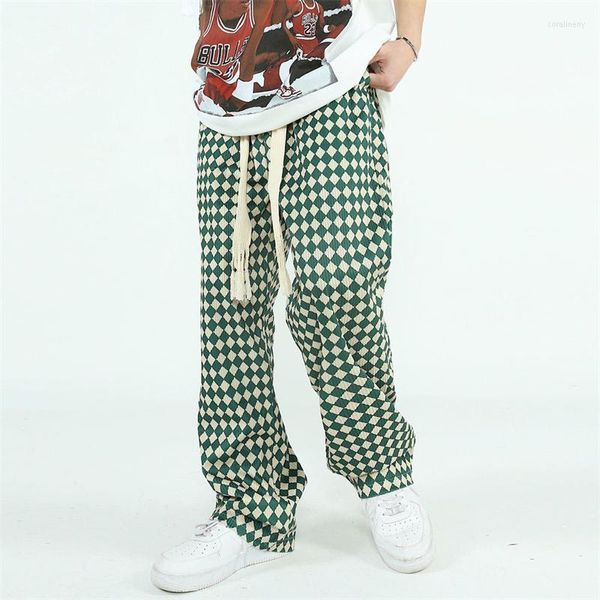 Pantalones de hombre Hip Hop Diamond Check Baggy Joggers pantalones Harajuku Streetwear pantalones de chándal Casual otoño pantalones Bottoms