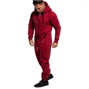 Pantalons pour hommes Barboteuses à capuche pour hommes Pyjama à manches longues Casual Couleur unie Cargo Salopette Combinaison Pantalon Zipper Hoodie Combishort Homme Vêtements