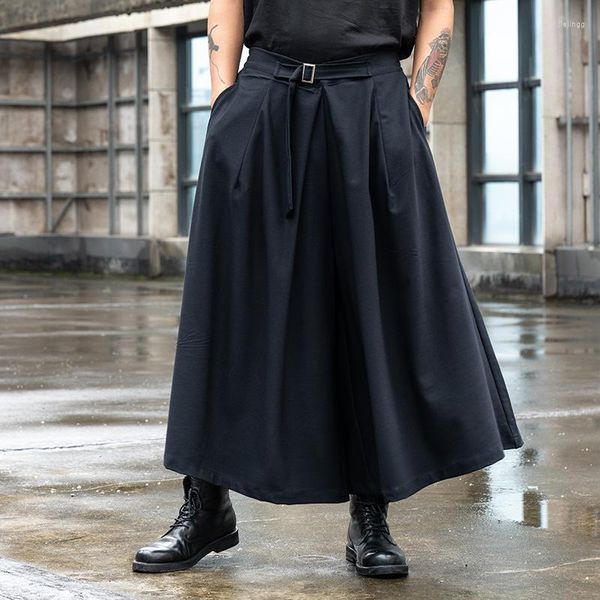 Pantalones de hombre, ropa de calle japonesa, moda suelta, informal, Kimono negro, pantalón de pierna ancha, falda gótica Punk para mujer, pantalones bombachos
