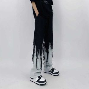 Herenbroeken Heren Jeans High Street Hip Hop Contrast Kleur Kwastje Losse Mode Japanse Streetwear Hippie Losse Casual Darkwear Patchwork J230714