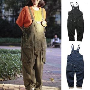 Herenbroek mannen jumpsuit solide kleur meerdere zakken mannelijke coveralls losse verkleed over extra grote vintage Japanse stijl