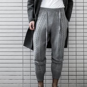 Pantalons pour hommes hommes pantalons tricotés mince mode mâle cheville-longueur cordon crayon automne hiver chaud pantalon en laine