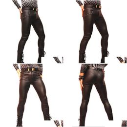 Pantalones para hombres Hombres Látex Cuero sintético PVC Gay Flaco Pantalones ajustados Lápiz brillante Aspecto mojado Leggings para hombre Etapa Rendimiento Drop Entrega App Dhtcd