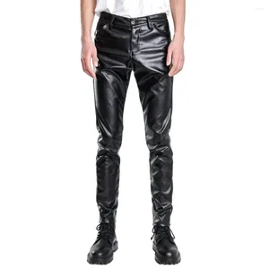Pantalon masculin en cuir slim fit élastique brillant de taille moyenne poches respirantes de longueur de cheville streetwear hip hop club