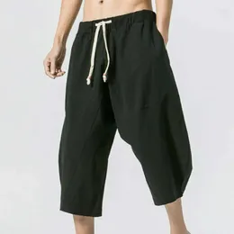 Pantalon masculin en lin en lin coton capri raccourci élastique à la taille élastique