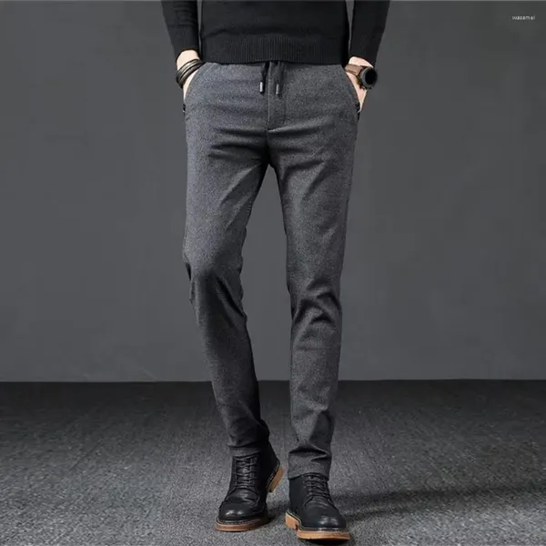 Pantalons pour hommes Hommes Pantalons longs droits élégants coupe d'âge moyen avec taille élastique poches souples formelles pour un