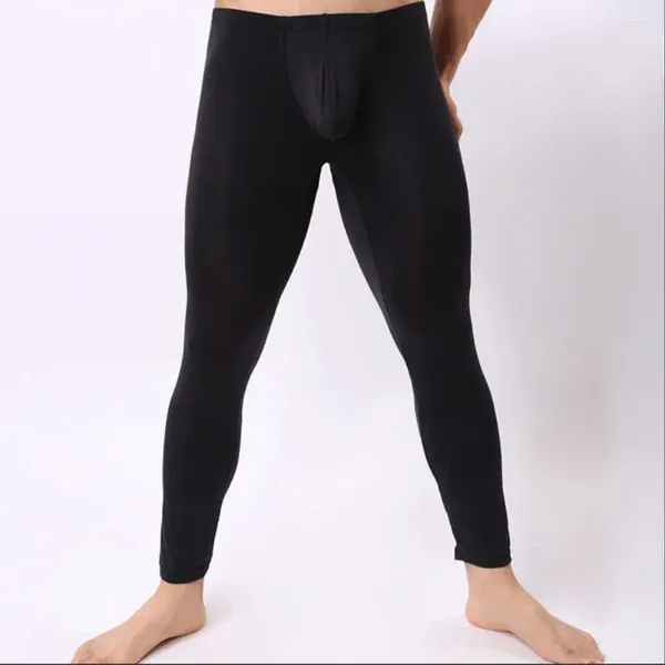 Pantalons pour hommes Hommes Lounge Ultrathin U Poche Haute Élasticité Long Johns Leggings Doux Taille Moyenne Sous-Vêtements Pour La Maison Sheer