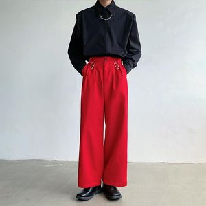 Pantalons pour hommes hommes alpinisme boucle ample décontracté Vintage jambe large rouge costume mâle japon coréen Streetwear mode pantalon Baggy