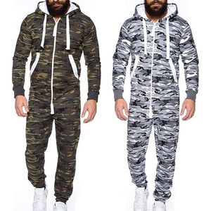 Herenbroeken Heren Eendelig kledingstuk Pyjama Speelpakje Rits Hoodie Mannelijke Onesie Camouflage Print Jumpsuit Streetwear Overalls 2022439