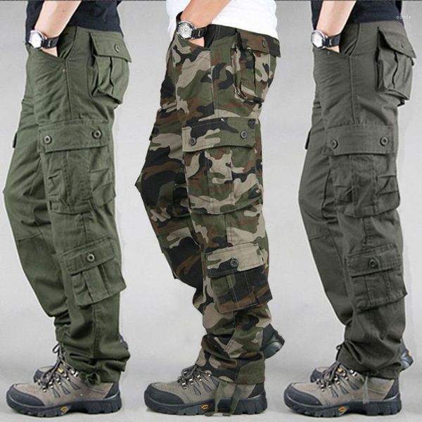 Pantalones para hombres Hombres al aire libre Cargo 6 bolsillos Camuflaje Caqui Suelto Baggy Largo Algodón Ropa de trabajo Pantalones