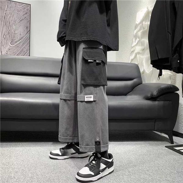 Pantalones de hombre Pantalones de hombre Sueltos Cómodos Retro Cintura elástica Pierna ancha Pantalones Cargo Streetwear Estilo coreano Pantalones de chándal Z0410