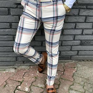 Pantalones para hombres Hombres Plaid Long Slim Pantalones Imprimir Chándal Fondos Flacos Casual Mens Joggers Sweat Track Pant Harem Fashion336P