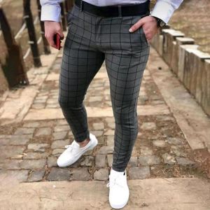 Herenbroek mannen plaid print potlood lente zomers zakken hoge taille mager fit casual lange streetwear