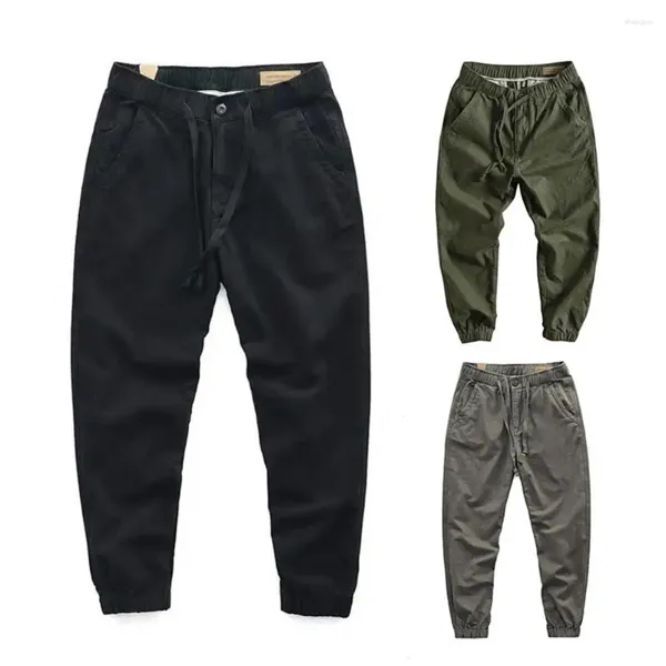 Pantalones para hombres Hombres Bolsillo Lado Cordón Cintura Cargo Color Sólido Longitud del Tobillo Elástico Pantalones de Chándal Masculino Fitness Correr Deportes