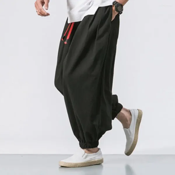 Pantalons pour hommes Hommes Poches Harem Baggy Pantalon à entrejambe profond avec cordon de serrage Poches à la taille élastique Confortable Élégant Décontracté