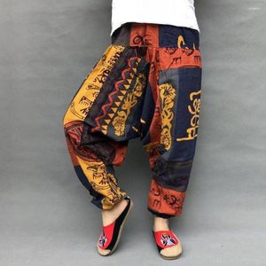 Herenbroek Heren Print Losse Vintage Etnische Stijl Diep Kruis Dans Elastische Taille Enkelband Dames Bloeiers Mannelijke Kleding