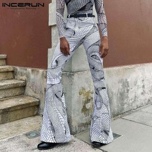 Pantalones de hombre, pantalones de chándal estampados para hombre, ropa de calle de cintura alta, bolsillos, botones, pantalones holgados con parte inferior de campana, pantalones informales S-5XL INCERUN 2021